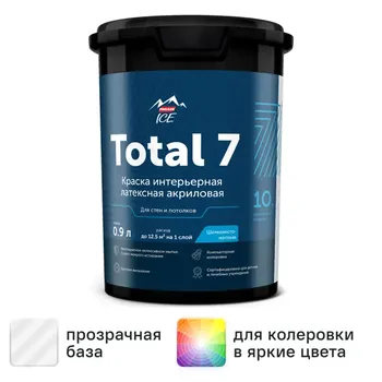 Краска для стен и потолков Parade Total 7 моющаяся шелковисто-матовая прозрачная база С 0.9 л