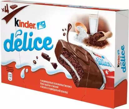 Пирожное Kinder Delice бисквитное покрытое какао-глазурью с молочной начинкой 4шт*39г
