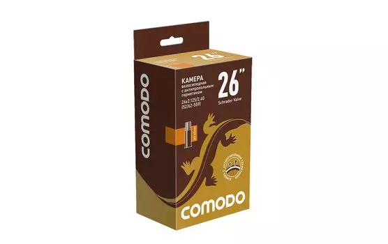 Камера велосипедная COMODO, с антипрокольным герметиком, 26x2.125/2.40, AV40 мм, бутиловая, TBCM262125AV40AB