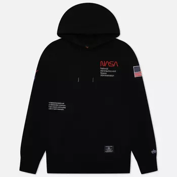 Мужская толстовка Alpha Industries NASA Worm Logo Hoodie, цвет чёрный, размер L