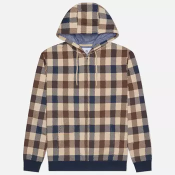 Мужская толстовка Aquascutum Active Macro Check Full Zip Hoodie, цвет бежевый, размер XXXL