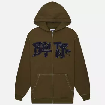 Мужская толстовка Butter Goods Fabric Applique Zip-Thru Hoodie, цвет зелёный, размер XXL