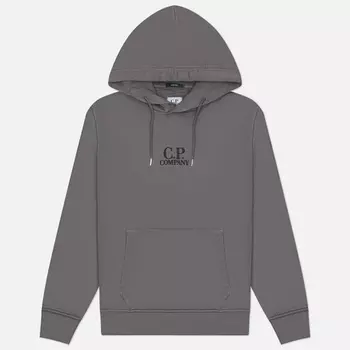 Мужская толстовка C.P. Company Cotton Diagonal Fleece Hoodie Logo, цвет серый, размер M