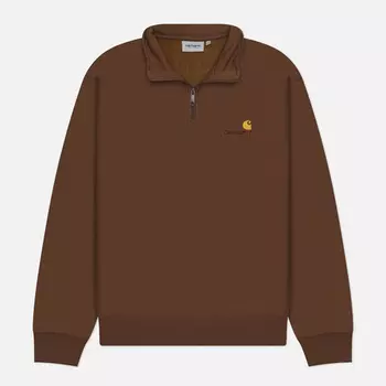 Мужская толстовка Carhartt WIP Half Zip American Script, цвет коричневый, размер XL
