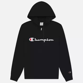 Мужская толстовка Champion Big Logo Fleece Full-Zip Hoodie, цвет чёрный, размер M