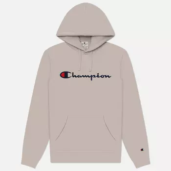 Мужская толстовка Champion Big Logo Fleece Hoodie, цвет бежевый, размер M