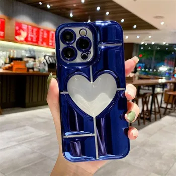 Роскошный чехол для телефона с гальваническим покрытием Love Heart для Iphone 14 13 12 11 Pro Max Plus 14plus 14pro, силиконовый противоударный чехол-бампер For iPhone 13Pro Max
