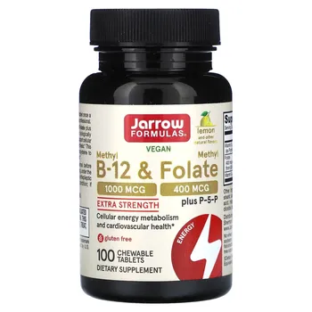 Метил B-12 и метилфолат Jarrow Formulas с лимоном, 100 жевательных таблеток