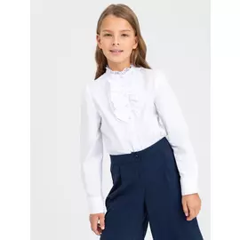 Блузка с жабо для девочек (белый, 128/ 8-9 YEARS)