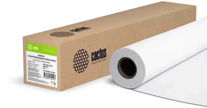 Бумага рулон 24"(610мм) x 30 м, втулка 2" (50.8мм), 200 г/м, полуглянцевое, Cactus CS-PSG200-61030