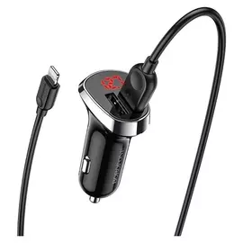 Автомобильное зарядное устройство Borofone Bz15, 2хusb, 2.4 А, дисплей, кабель Lightning, 1
