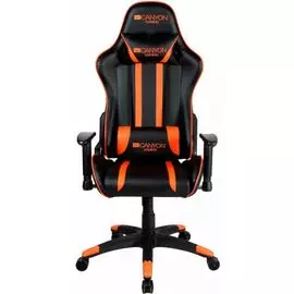 Кресло игровое Canyon Fobos GC-3 до 150 кг, газлифт 4 класса, регулируемые подлокотники, наклон спинки 90-165°, черно-оранжевое
