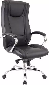 Кресло Everprof King M EC-370PUBLACK чёрное (экокожа, хром, ролики, мультиблок)