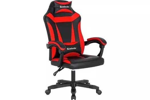Кресло Defender Master 64359 игровое, черно-красное, полиуретан высокой плотности, газпатрон 3кл, ролики 50мм, механизм качания