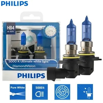 2 шт., автомобильные галогенные лампы Philips HB4 9006 12 В 55 Вт P22d Diamond Vision 5000K