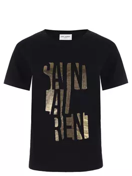 Футболка хлопковая с принтом SAINT LAURENT