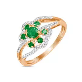 Золотое кольцо c бриллиантами и изумрудами