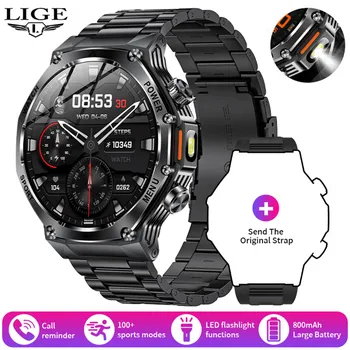 LIGE 2025 Новые мужские умные часы Bluetooth Calling 800mAh Большая батарея Heart Rate Blood Pressure Health Smartwatch для Android IOS silicone strap чёрный