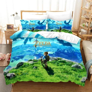 3D Zeldas Game Pattern Пододеяльник с наволочкой Комплект постельного белья Односпальный двуспальный односпальный двуспальный двуспальный для декора спальни 135x200cm