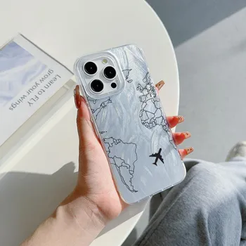 Чехол N82 Flight trajectory Clear Frame для Samsung S25 Ultra A55 iPhone 16 Pro Max XR Xiaomi Redmi Note 13 с текстурой перьев из шифона и серебряным покрытием for iPhone 6/6s