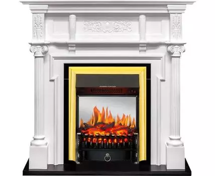 Каминокомплект Oxford - Белый с очагом Fobos FX M Brass