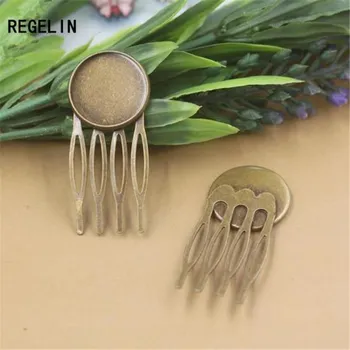 REGELIN 10 шт. 4 зубца Винтажные Настройки для Волос Ювелирные изделия Кабошон Основа Пустые Безельные Лоточки для 20 мм Кабошон Камея DIY Заколки для Волос