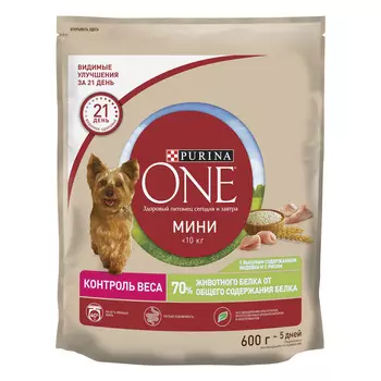 Сухой корм Purina one МИНИ Здоровый вес для собак мелких пород, склонных к набору веса, с высоким содержанием индейки и с ...