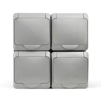 Розетка Tokov Electric Nix 4-м с заземлением с крышкой серая