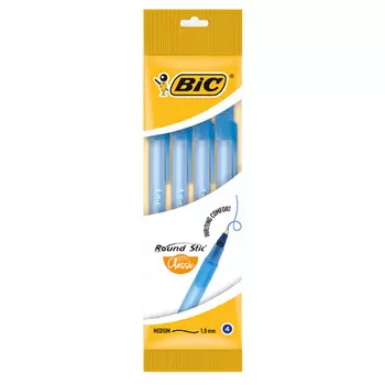 Ручка BIC Раунд Стик, средняя линия, синяя 4 шт