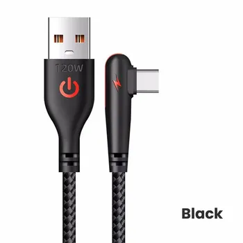 120 Вт USB-кабель Type C с углом поворота 90 градусов для быстрой зарядки мобильных телефонов Huawei Xiaomi Samsung USB-кабель для зарядки телефонов Type C 1m красный