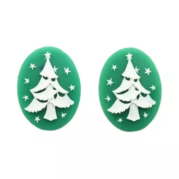 ARS0217 Камеи 'Елочка', (полимер), бело-зеленый, 3*4*0,5 см, упак./2 шт., Vintage Line