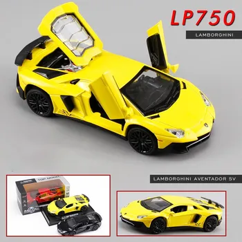 1:32-масштабная модель Lambo LP750, автомобиль с откатным механизмом, звуком и светом для детей, мальчиков и девочек, металлический корпус, открытая дверь 1/32-15.5x6x4.5cm красный