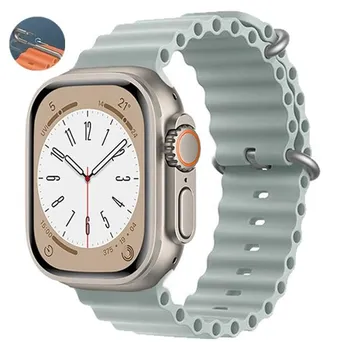 Модный ремешок Ocean для Apple Watch Series Ultra 49 мм 45 мм, силиконовый ремешок с карабином для iWatch 8, 7, 6, 5, 4, 3, 2 Se 41, 40, 44 мм, аксессуары 38 40 41mm белый
