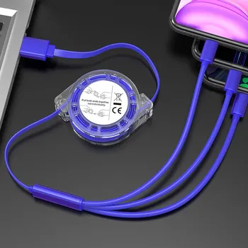 Зарядный кабель 3 в 1, выдвижной USB-зарядный кабель, быстрая зарядка 2,4 А для Apple Iphone, XiaoMi HuaWei, Samsung, портативный зарядный кабель Micro Type-C