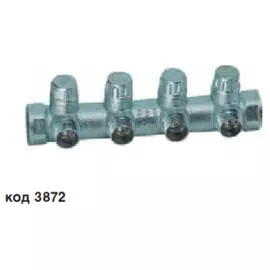 Хромированный запорный проходной коллектор Far (ВР-ВР) с 4 отводами (ТР) артикул FK 3872 3412 (отводы 1/2", коллектор 3/4")