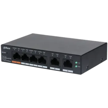 Коммутатор Dahua CS4006-4ET-60, управляемый, кол-во портов: 4x100 Мбит/с, кол-во SFP/uplink: RJ-45 2x1 Гбит/с, PoE: 4x60 Вт (макс. 60 Вт) (DH-CS4006-4ET-60)