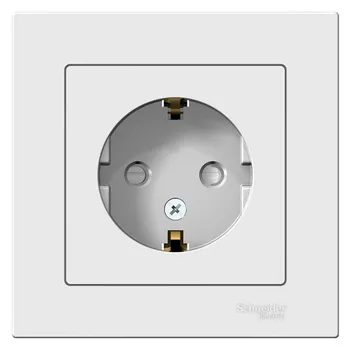 Розетка Schneider Electric ATN000144 AtlasDesign, с заземлением, со шторками, 16А, в сборе, белая