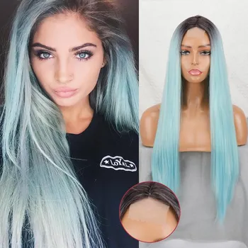 MISS WIG женский длинный прямой парик без челки из синтетического волокна, кружевной передний парик с эффектом омбре, цвет красного вина, повседневный парик