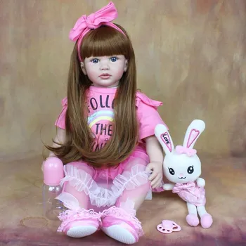 BZDOLL 60 см мягкая силиконовая кукла реборн для девочек с тканевым телом реалистичная 24-дюймовая принцесса для малышей с длинными волосами Bebe прекрасный подарок на день рождения Blue eyes, 60cm doll синий