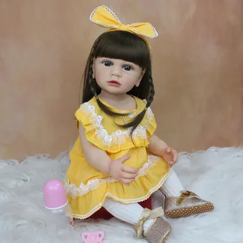 BZDOLL 55 см, новая полностью силиконовая кукла-реборн для маленьких девочек, игрушка 22 дюйма, винил, классическое платье, Boneca, подарок на день рождения, игрушка для купания Blue eyes, 55cm