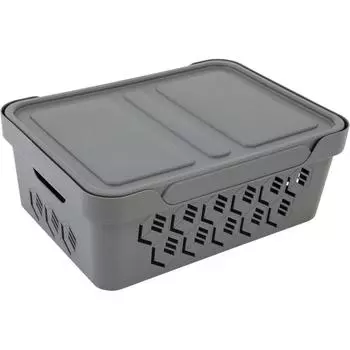 Ящик с крышкой DeLUXE 38x27.6x14 см 12 л полипропилен цвет серый