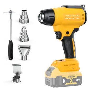 Беспроводная тепловая пушка для батареи Dewalt 20 В, паяльная пушка с быстрым нагревом 350 Вт, температура воздуха 30 -550 с 4 насадками для поделок своими руками, термоусадочная трубка