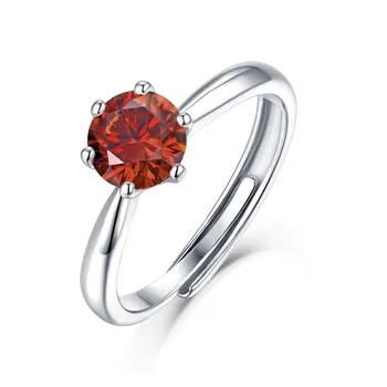 Bague Ringen S925 Серебряный комплект, роскошная круглая сумка с муассанитом 1 карат, цветная женская розовая регулируемая открывающаяся кольцо с шестью зубцами Nude CargoSix-claw Ring красный