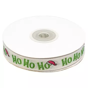 Лента репсовая 'HO HO HO', 15мм*22,5м (белый)