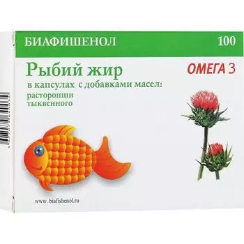 Рыбий жир с маслом расторопши и тыквы Биафишенол капсулы 300мг 100шт