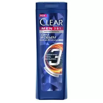 Шампунь-бальзам, гель для душа объем и сила Men Clear/Клиар 400мл