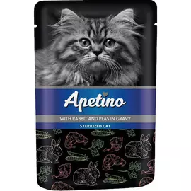 Корм для кошек Apetino Для стерилизованных кролик, горошек в соусе 85 г