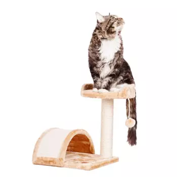 Petmax Дом-когтеточка Agostino (35x35x43 см) с лежанкой и игрушкой для кошек, бежевый