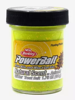 Паста форелевая Berkley PowerBait Natural Glitter Trout Bait Anise Sunshine Yellow/ Анис желтая 50, Желтый
