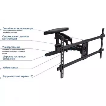 Кронштейн для телевизора Kromax ATLANTIS-65 черный 40"-90" макс.45кг настенный поворотно-выдвижной и наклонный
